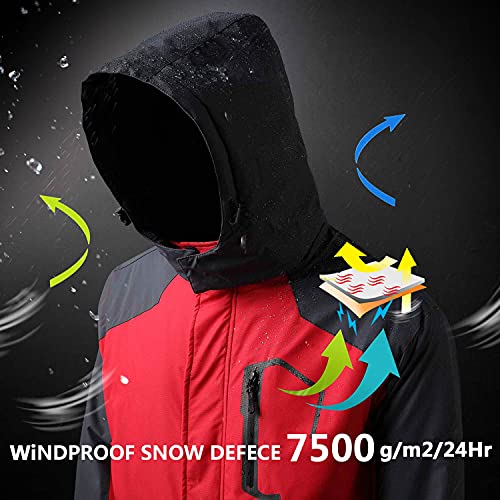 Afilok Men's Mountain Waterproof Ski Jacket Windproof Rain Jacket Winter Warm Snow Coat With Removable Hooded (09#Dark Gray/Red, L) #TOP3