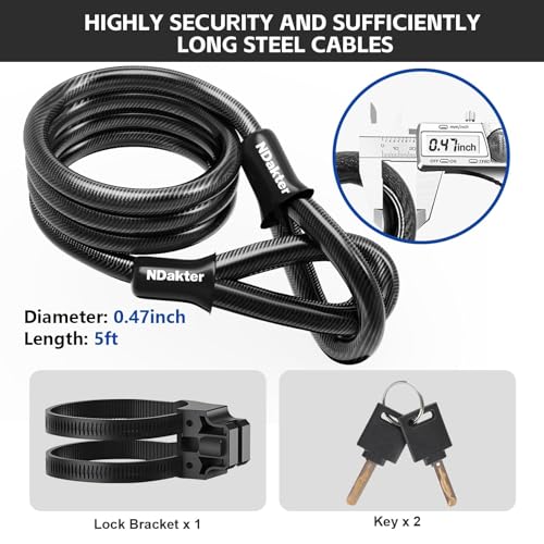 Image of NDakter Bike Locks Heavy Duty Anti Theft, 18mm Bicycle Combo U Lock, 4-Digit Resettable Combination Lock with 5FT Steel Cable and Bracket, for Electric Scooter, Ebike, Motorcycle (Gray)