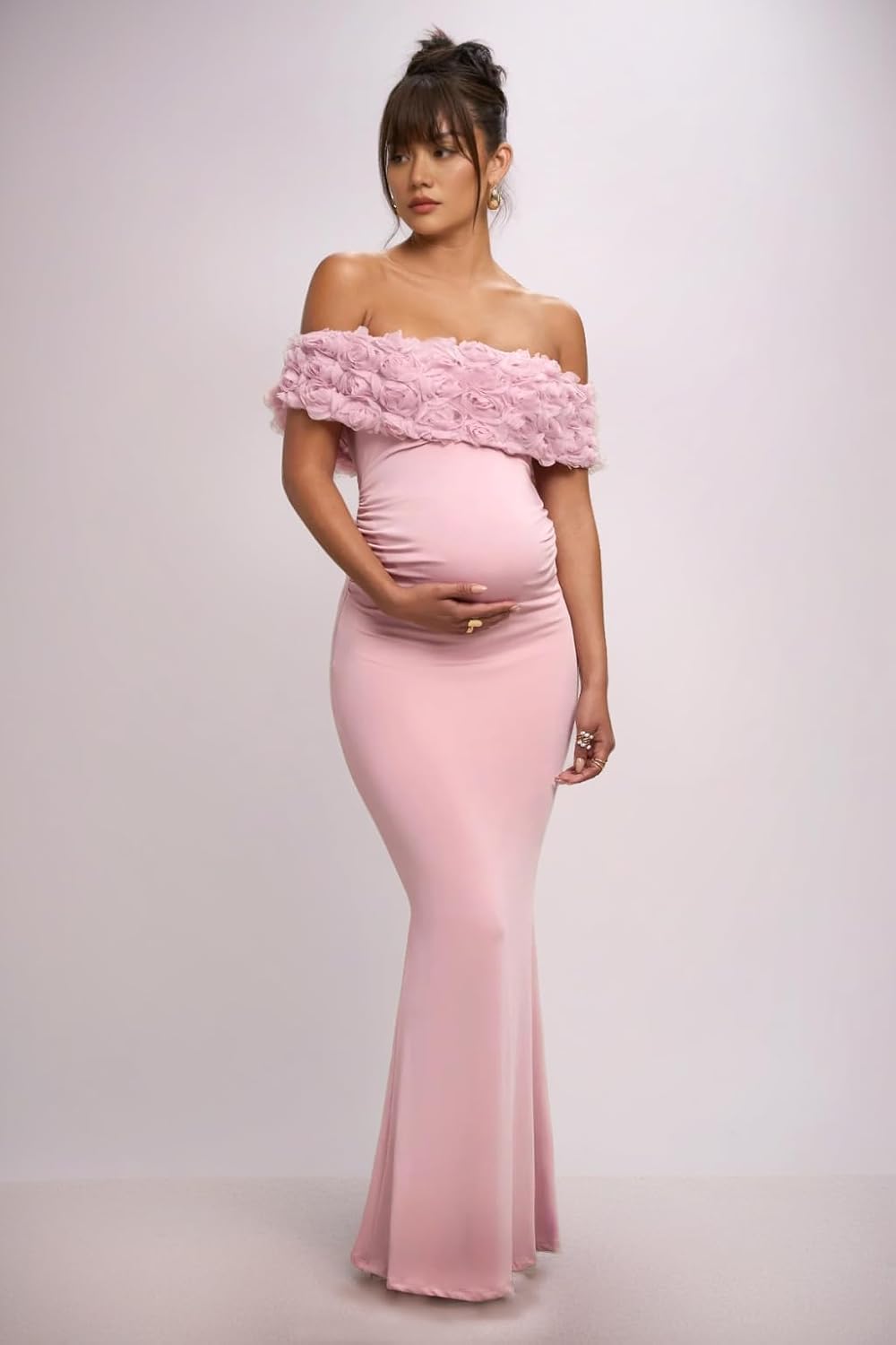 3D Flower Maternity Dresses for Photoshoot Baby Shower Mermaid Long Off Shoulder Pregnancy Photography Dress - Image 2