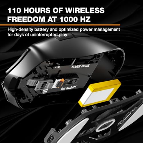 Image of be quiet! Dark Perk Sym PC Gaming Mouse, 55g Lightweight, 32,000 DPI | Ultra-Long Wireless Battery Life, 8,000Hz Polling Rate, PixArt PAW3950 Sensor, Optical 70m switches, 100% PTFE Glide Skates