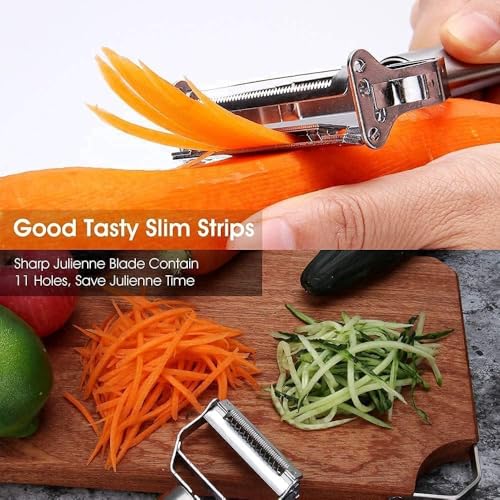 Image of SR 2 in 1 Stainless Steel Julienne Vegetable Peeler Multi-Functional Fruit & Veggie Shredder Slicer and Grater for Potatoes, Carrots, Cucumbers