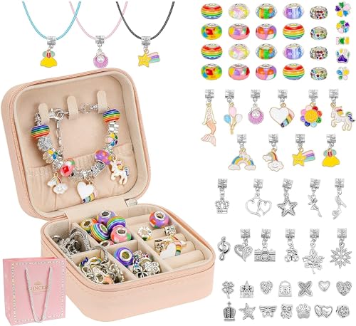 Hysagtek Jewellery Making Kit Bracelet Making Kit for Girls Adults 66 Pcs DIY Charm Bracelet Making Bracelets Gift Beads Necklace kit Christmas Jewelry Making Charm Pendants Craft with Box Rainbow