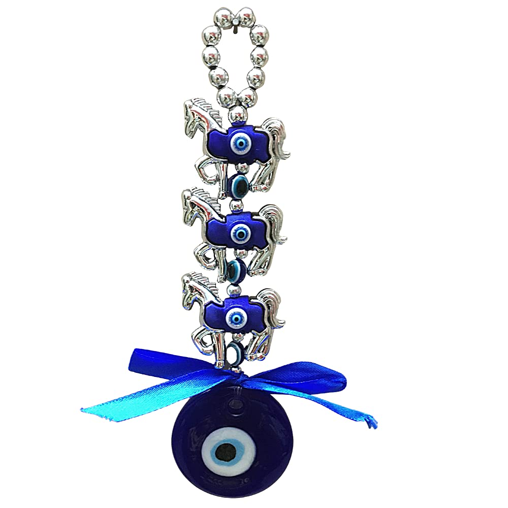 - GJ Evil Eye Three Horse Hanging Blue & Silver Color