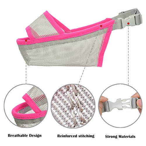LUCKYPAW Nylon Dog Muzzle for Small Medium Large Dogs, Air Mesh Breathable and Drinkable Pet Muzzle for Anti-Biting Anti-Barking Licking (XXS, Pink)