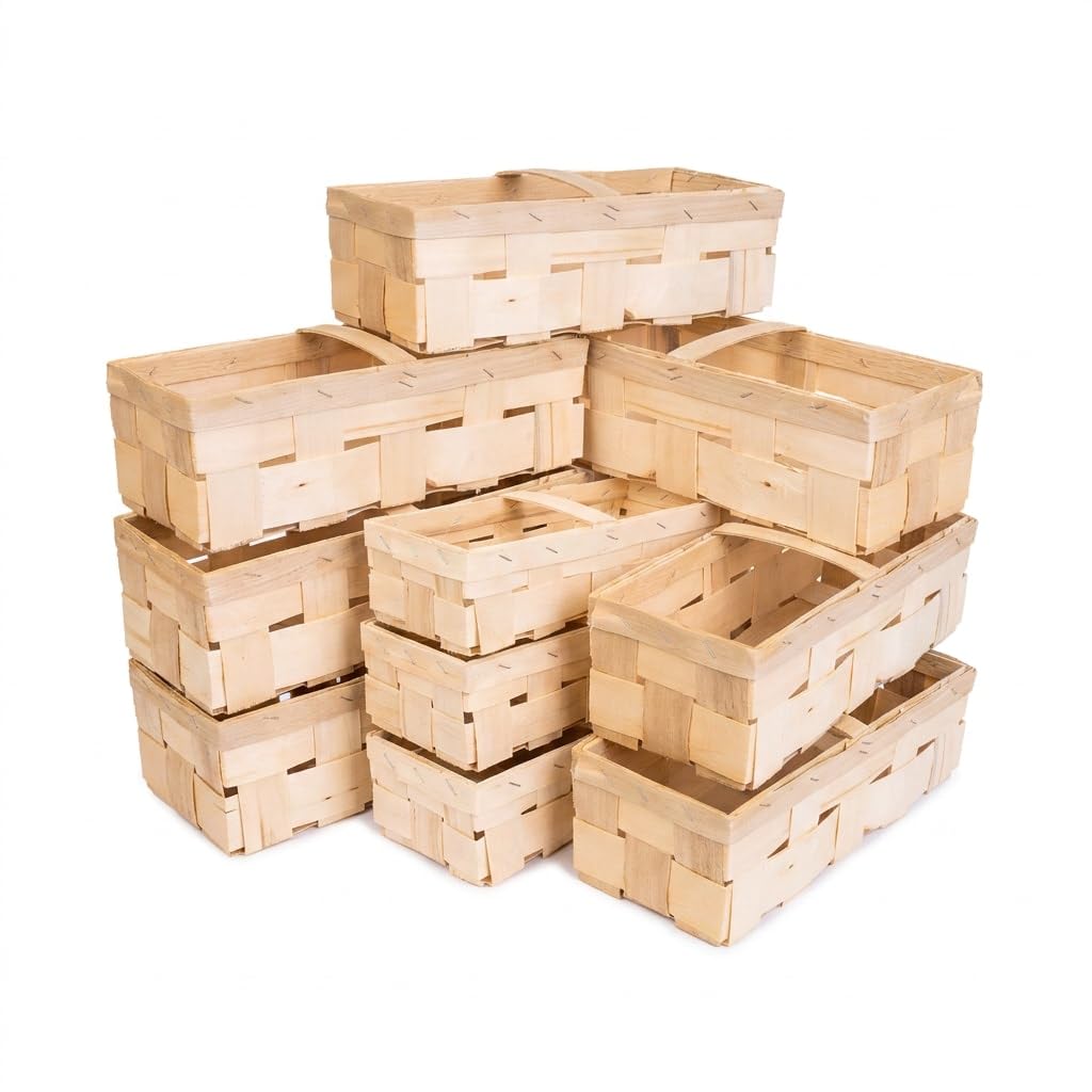 IFLO® Spankorb Holz Hell 28,5x11,5x7,5 cm / 37x15x11 cm für Küche, Bad & Deko, 6er-Set
