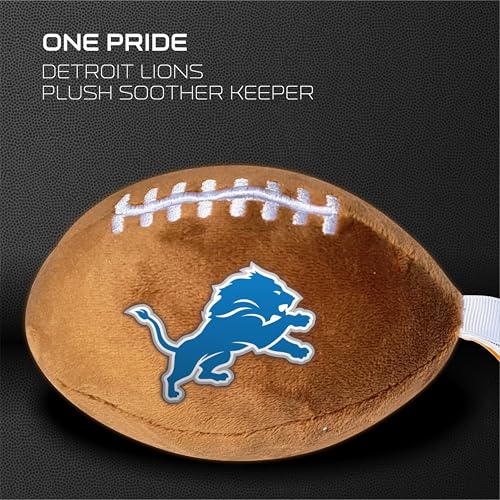 Image of Detroit Lions Plush Football Pacifier Holder by Smilo - Officially Licensed NFL Soother Holder - Soft Plush Toy and Dummy Holder - Fits Any Pacifier - Stroller Accessory & Newborn Essential
