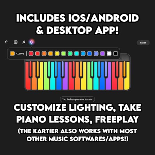 Image of Kartier Piano MIDI Keyboard, Includes 1,000+ Famous Sounds /Presets, LED Light-Up Keys, Bluetooth & Wired Connection, IOS /Android & Desktop App Included