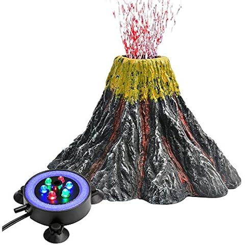 NICREW Aquarium Volcano Ornament Kit, Air Bubbler Decorations for Fish Tank, Aquarium Air Bubbler with LED Light Cover