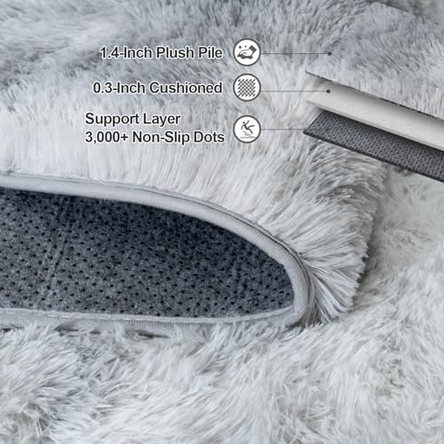Tie-Dyed Grey Rugs for Bedroom 5x7 ft - Ultra Soft Faux Fur Area Rug - Plush Non-Slip Shaggy Carpet for Living Room, Cozy Fluffy Rug for Kids Boys Girls Dorm Nursery Room, High Pile Floor Carpet