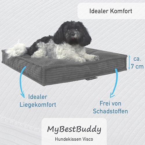 MyBestBuddy Hundekissen Visco grau 80x60 cm L mit POSO-Cord Stoff mit Viscoseschaum und Komfortschaum-Flocken, 40°C waschbar - Hundebett/Haustierbett für mittelgroße Hunde, 80 x 60 cm
