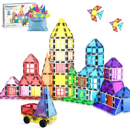 Image of PicassoTiles Magnetic Tiles Toddler Toys Magnetic Building Blocks for Kids 61 Piece STEM Educational Toys for Girls & Boys Ages 3-12 Play for Preschool Learning Stocking Stuffer