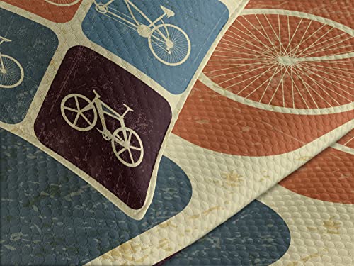 Lunarable Vintage Bedspread, Retro Image Collage Of Bicycle Bikes In A Row Abstract Pattern Colored Art, Decorative Quilted 3 Piece Coverlet Set With 2 Pillow Shams, Queen Size, Soft Beige #TOP2