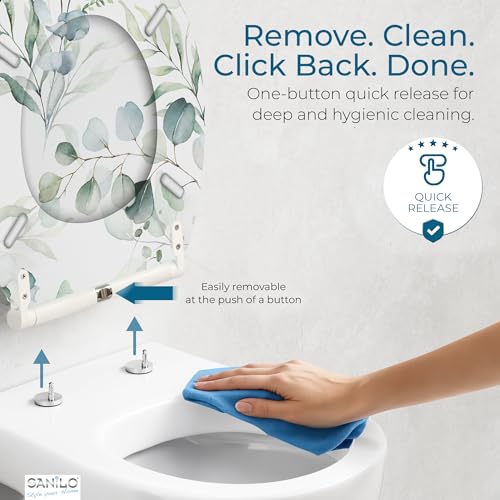 Image of Sanilo Wooden Toilet Seat with Quick Release & Soft Close [ROUND] - Decorative & Slow Close Molded Wood Seat - With One Click for Easy Installation & Cleaning - With Adjustable Fit (Eucalyptus)