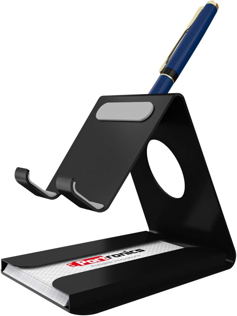 Portronics Modesk 4 Universal Desktop Mobile Phone Holder Stand with Card & Pen Holder for All Smartphones, Tabs, Kindle, ipad (Up to 7 inch) Black