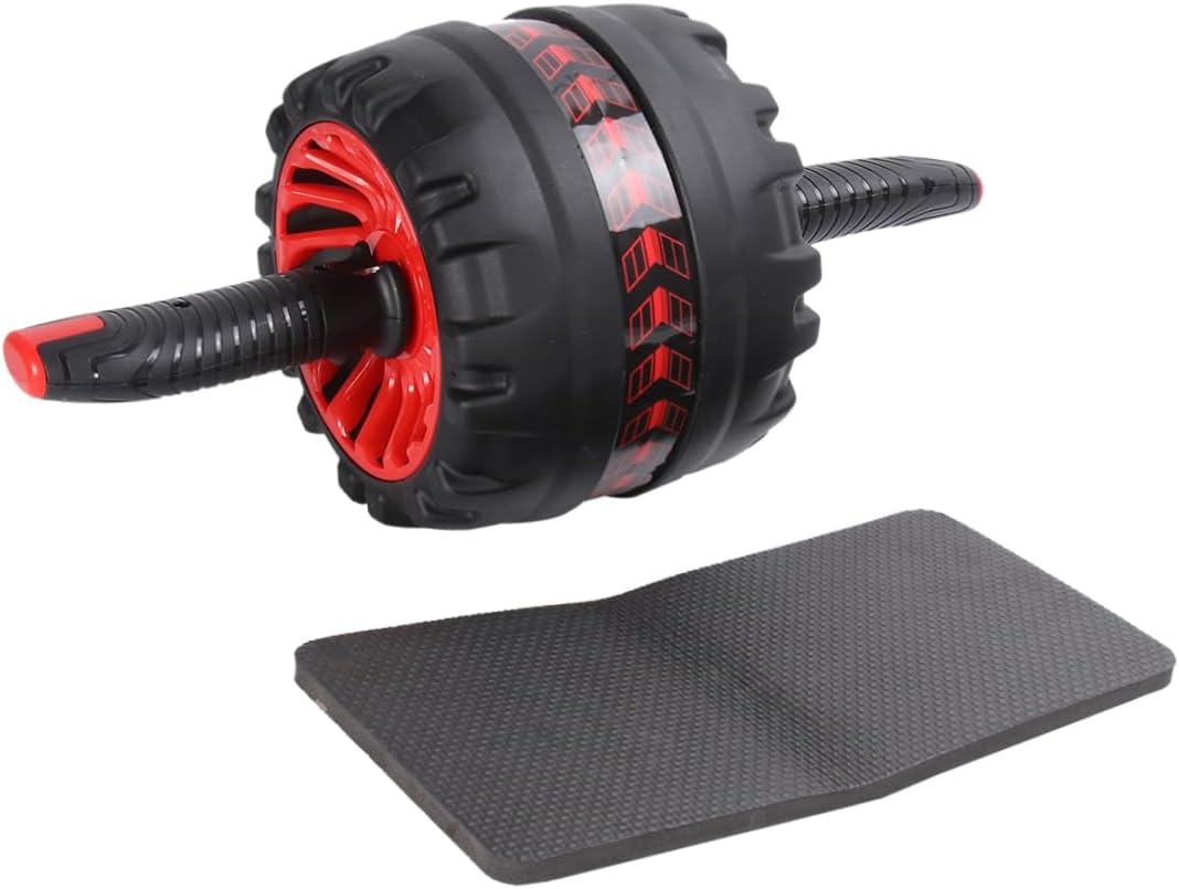 Anti-skid Abdominal Exercise Roller Mute Abdomen Training Wheel for Men Women Red with Black Pad for Core Strengthening Fat Burning Workouts