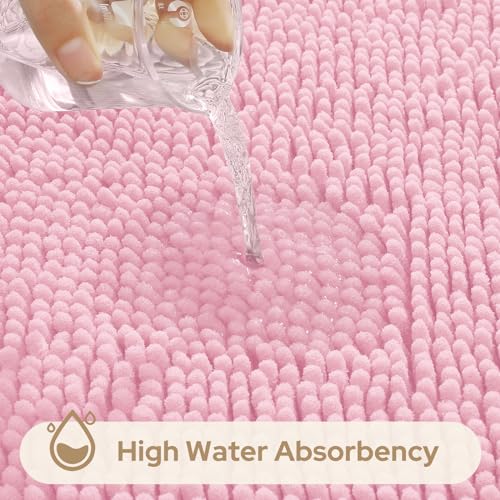 HOMEIDEAS 3 Pieces Bathroom Rugs, Ultra Soft Non Slip Absorbent Chenille Toilet Bath Mat Set (Light Pink) by HOMEIDEAS - Used condition - Image 4