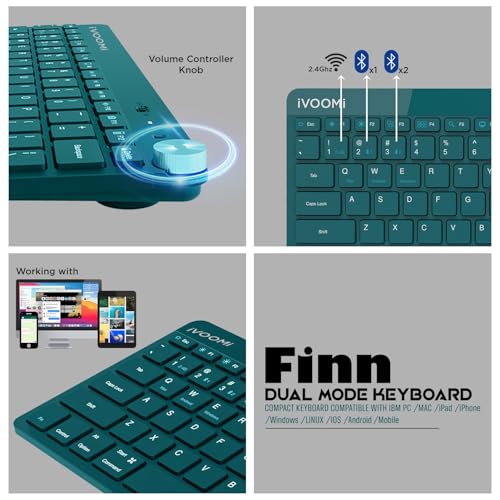 iVOOMi Finn Green Wireless 2.4 GHz/Dual BT Keyboard, BIS Approved, Noiseless Switches, Multimedia Keys with Rupees Key and Volume Knob, on/Off... - Image 2
