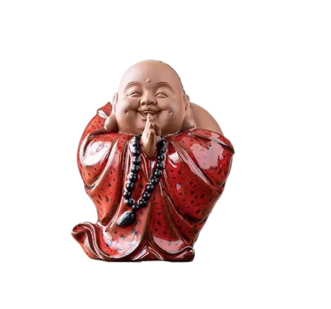 Figura Buda,Resistente Intemperie, Estatua De Buda Sonriente para Decoración del Hogar Y El Coche, Estatuilla Feliz La Suerte Cerámica, Interior Feng Shui(C)