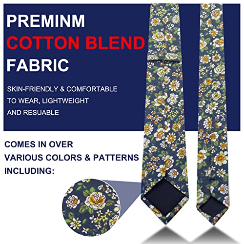Image of Mantieqingway Men's Skinny Tie, Cotton Floral Ties for Men Wedding Necktie for Groom, Groomsmen, Missions, Dances