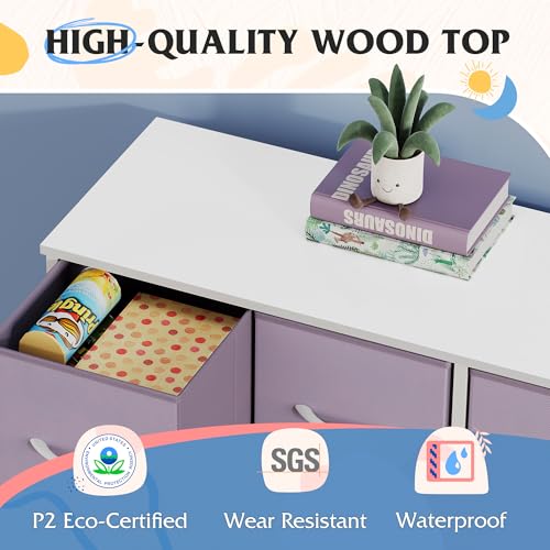 Image of WLIVE Dresser for Bedroom with 8 Drawers, Wide Fabric Dresser for Storage and Organization, Bedroom Dressers, Chest of Drawers for Living Room, Closet, Hallway, Purple