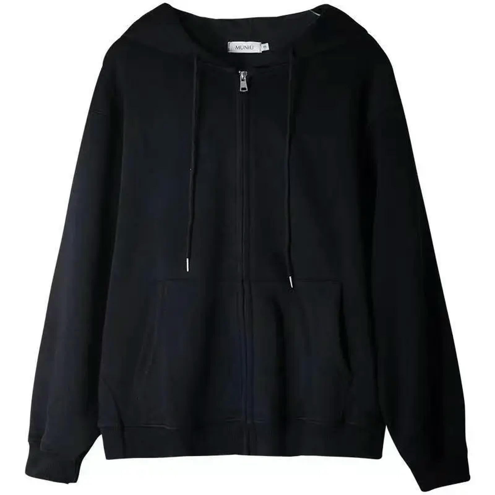 Sweat-shirt ample noir zippé solution confort contre le vent du printemps