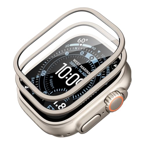 ESR 2 Pack Protector Pantalla para Apple Watch Ultra 2/1 (2023/2022, 49 mm), Cristal templado, Marco Acero Inoxidable, Cobertura Total, Resistente Arañazos, Transparencia HD, Serie Armorite, Metálico