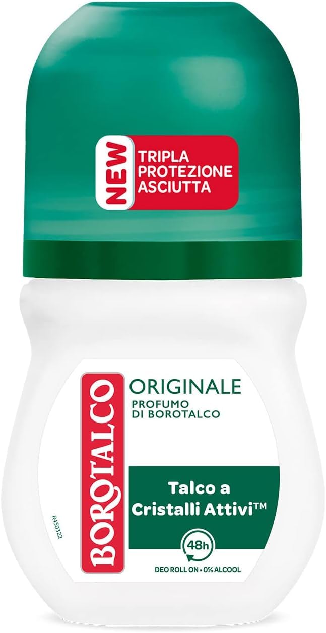 12x Borotalco Deodorante Deo Roll-On Originale,Dreifacher Schutz vor Schweiß und extra Trocken Effekt,50ml + Beni Culinari Kostenloser Schlüsselanhänger