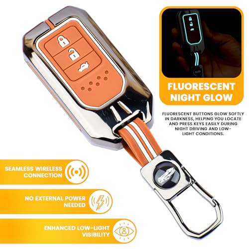 Image of Coll of Fest Premium Metal Silicone Brown Key Cover Compatible with Honda City | Honda BRV | Honda CRV | Honda WRV | Honda Jazz 3 Button Smart Key Glow in the Dark