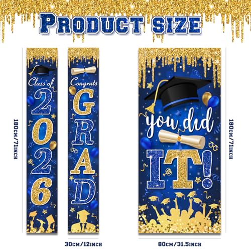 Image of Blue and Gold Graduation Decorations Class of 2026 Congrats Grad Banner and You Did It Graduation Door Cover for High School College Grad Party Supplies(Blue)