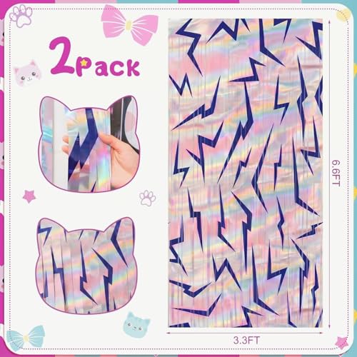 Image of Tiamon 2 Pack Kpop Party Decorations 3.3 x 6.6 Ft Foil Fringe Curtains Backdrop Purple Lightning Energy Holographic Rainbow Tinsel Streamers Photo Booth for Girls Birthday Party Supplies