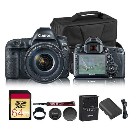 Canon EOS 5D Mark IV DSLR Camera with EF 24-105mm f/4L is II USM Lens | Full-Frame 30.4MP, 4K Video, Dual Pixel CMOS AF | Professional Photography Kit (1483C010) + Canon Shoulder Bag + 64GB Card
