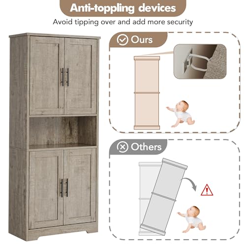 Image of 70 inch Tall Kitchen Pantry Cabinet,Modern Kitchen Hutch with Microwave Stand & Adjustable Shelves,Ideal for Dining Room, Bathroom, Laundry Room - Modern and Functional Design.Grey.