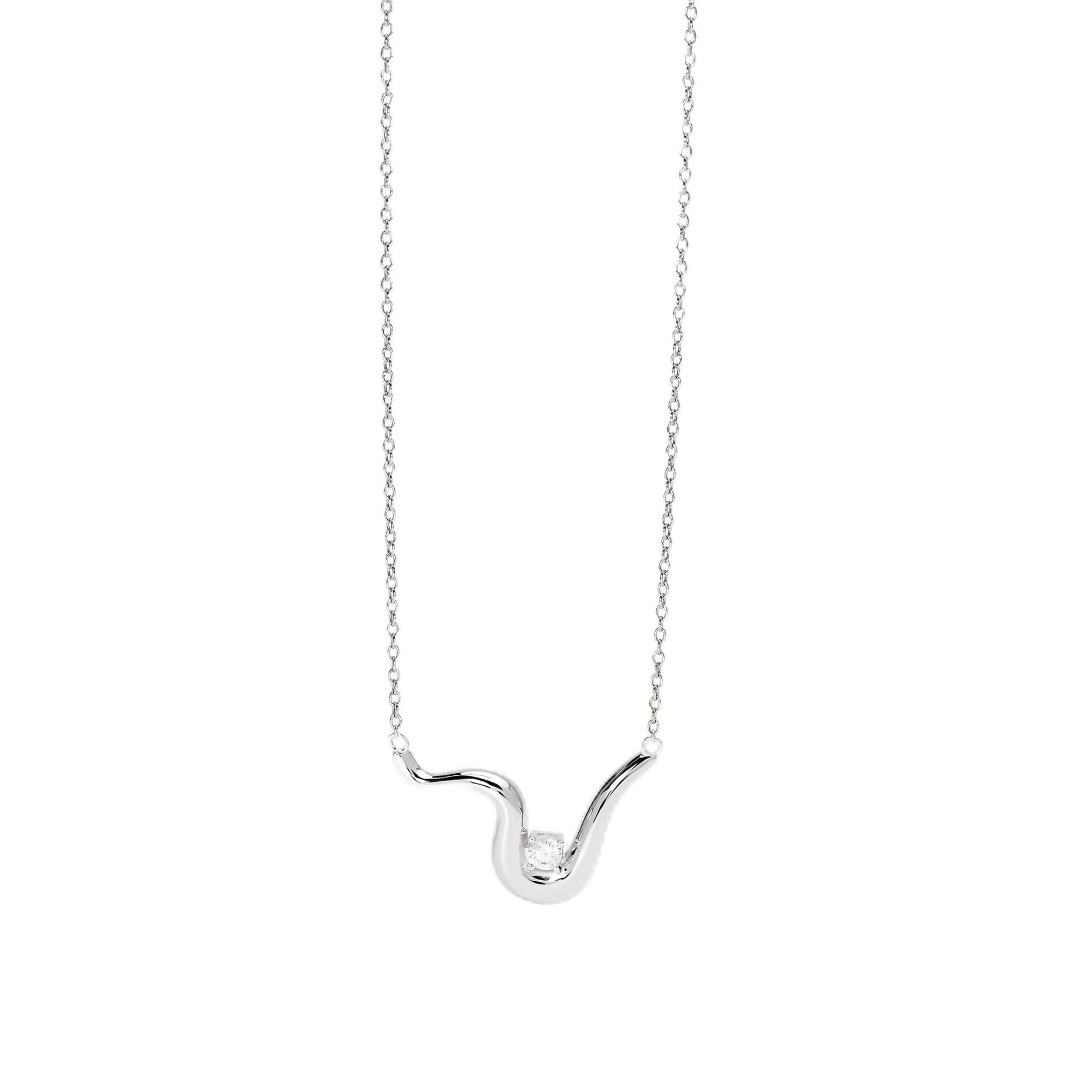 Mabina Gioielli - Collana Donna - Girocollo in argento con ciondolo wave e zircone - 553886