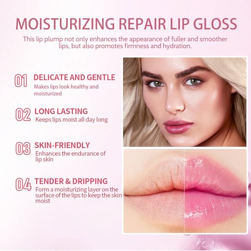 Lip Plumper - Natural Lip Plumper And Lip Care Serum, Pink Lip Gloss, Tinted Lip Balm, Moisturizing Repair Lip Gloss, Hydrating & Reduce Fine Lines, Nourishing Repair Lip Oil - Image 4