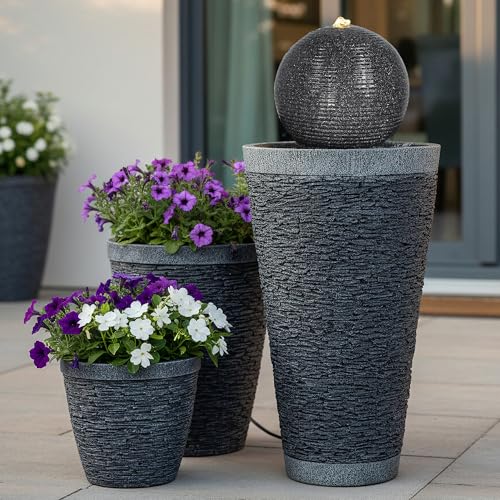 Gartenbrunnen BK910 Kugelbrunnen Steinoptik Springbrunnen 71 cm mit LED Beleuchtung Gartendeko