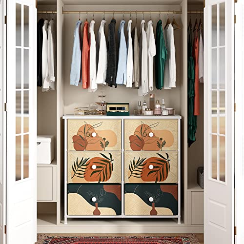 Enhomee Dresser For Bedroom Small Dresser With 6 Drawer Dressers & Chests Of Drawers Cute Dressers Boho Dresser For Closet Fabric Dresser With Wood Top And Metal Frame 31.5" W*11.8" D*27.5" H #TOP6