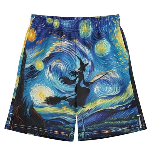 Starry Night Witch Floral Youth Boys Shorts Casual Cute Sport Shorts Elastic Waist Pjs Kids Clothes 7-8