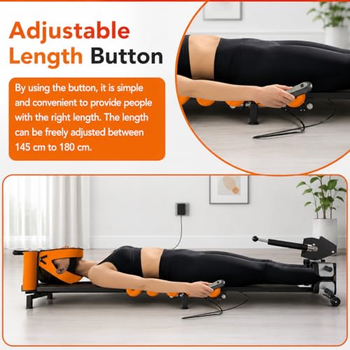 Image of Back Stretcher Machine for Spinal Pain Relief Adjustable Back Lumbar Support Sciatica Pain Relief Device Leg Height Stretcher Lower Back Decompress Stretcher Board Leg Stretching for Home Workout (Black with Orange)