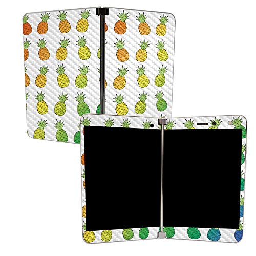 Image of MightySkins Carbon Fiber Skin for Microsoft Surface Duo - Rainbow Pineapples | Protective, Durable Textured Carbon Fiber Finish | Easy to Apply | Made in The USA