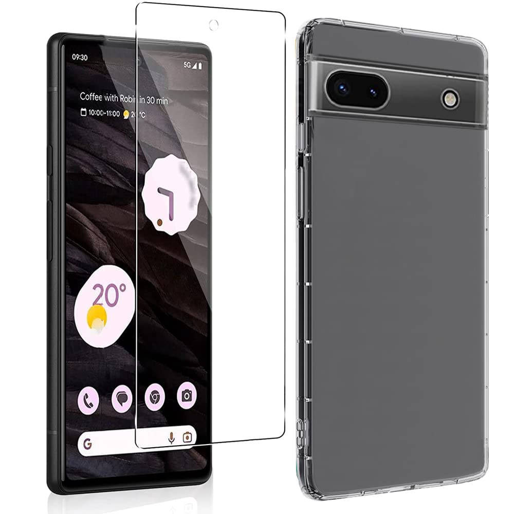 Beetop Compatible with Google Pixel 7a Case + Screen Protector Set, Protective Film Silicone TPU Mobile Phone Case for Google Pixel 7a - Transparent