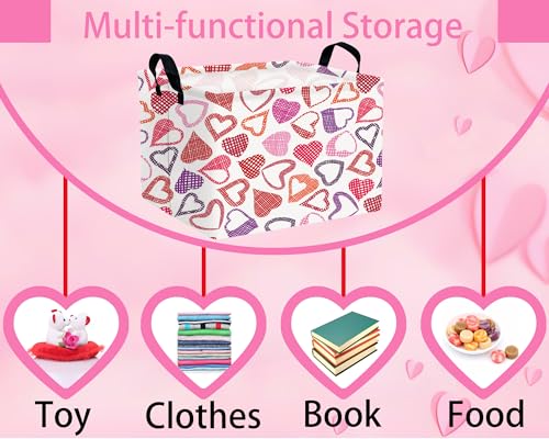 Image of Valentines Day Basket Large Foldable Heart Shaped Storage Box for Gifts Kids Empty Storage Bins Rectangular Toy Organizer Decor (Mosaic Love)