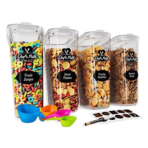 Cereal Container Storage Set - Airtight Food Storage Containers, Kitchen & Pantry Organization, 8 Labels, Spoon Set & Pen, Great for Flour - BPA-Free Dispenser Keepers (135.2oz) - Chef’s Path