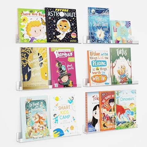 6 Pack Acrylic Vinyl Record Wall Mount Shelves, 12" Clear Album Record Display Holder, Vinyl Record Wall Shelf for Book Storage Cover