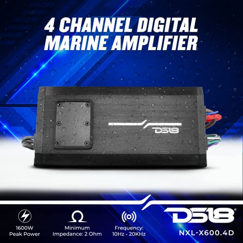 Ds18 Nxl-X600.4D 4-Channel Marine Amplifier - Compact Class D Full-Range Ip67 Waterproof Amp 4 Ohms 150X4 Rms 1600W Great For Boats, Motorsports, Motorcycles, And All Elements Applications #TOP1