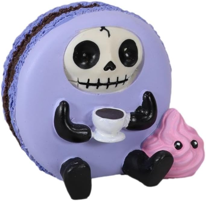 Miniatura 8 de Ebros Gift Furrybones Ronny The Lavender Purple Macaron sosteniendo una taza de café, figura coleccionable, esqueleto monstruo, disfraz completo,