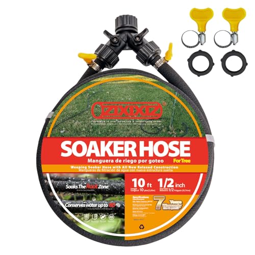 Zixixiz 10FT 1/2-Inch Soaker Hose for Trees Garden Soaker Hose Ring with Y Splitter Leak-Resistant Watering System