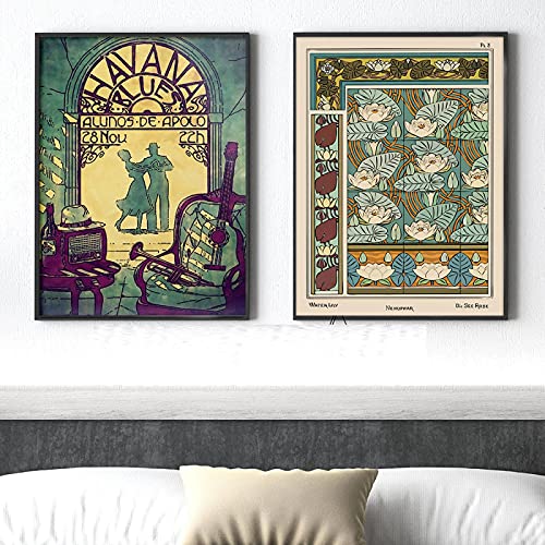 Affiche de fleur vintage style gravure ancienne - Duo poster botanique nenuphar retro 50x70cm