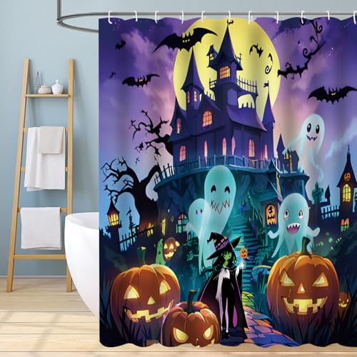 Halloween-Shower-Curtain-Scary-Halloween-Shower-Curtain-Set-Spooky-Castle-Halloween-Decor-Horror-Haunted-House-Bathroom-Home-Indoor-Decorations-Waterproof-Bathroom-Curtain-with-Hooks-72X72 Halloween Shower Curtain Scary Halloween Shower Curtain Set Spooky Castle Halloween Decor Horror Haunted House Bathroom Home Indoor Decorations Waterproof Bathroom Curtain with Hooks 72X72