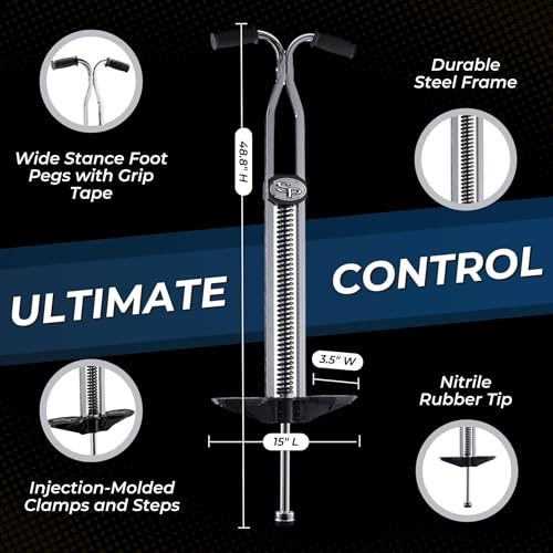 Image of Flybar Super Pogo Stick for Kids & Adults 14+ - Strong Spring for Tricks & High Jumping - Steel Frame with Reinforced Foot Pegs - Classic Trick Pogo Stick for Beginners & Pros - Supports 120-210 lbs