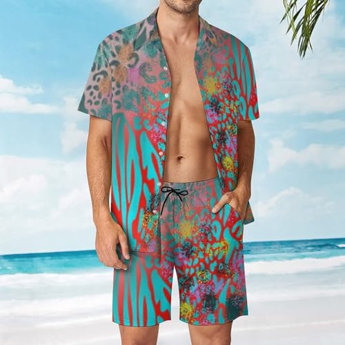 Ensemble d'été décontracté homme short imprimé léopard zèbre avec poches